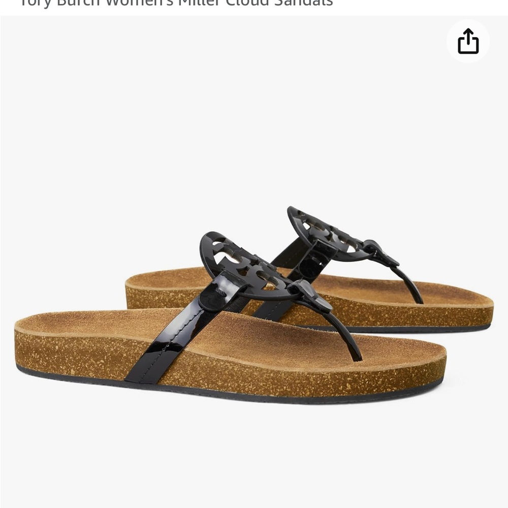 Tory Burch Miller Cloud Black Patent Leather Cork Sandals. Only worn indoors.